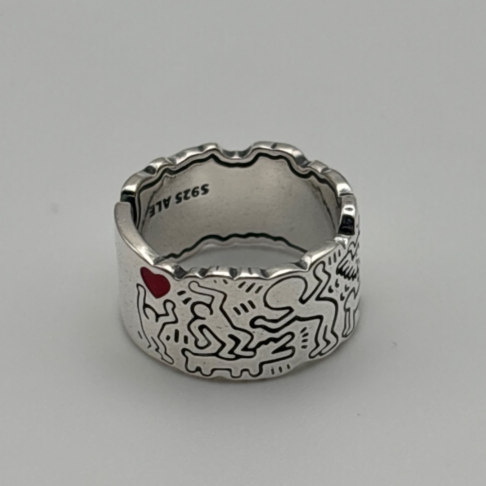 Silver Color Ring - Size 6 - Keith Haring inspired design